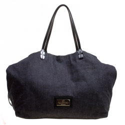 Pre Owned Valentino Dark Blue/Black Canvas Sequin Beaded Floral Applique Tote