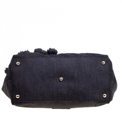 Pre Owned Valentino Dark Blue/Black Canvas Sequin Beaded Floral Applique Tote