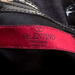 Pre Owned Valentino Dark Blue/Black Canvas Sequin Beaded Floral Applique Tote