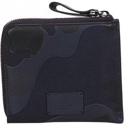 Valentino Navy Blue Canvas and Leather Camouflage Zip Around Wallet