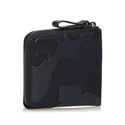 Valentino Navy Blue Canvas and Leather Camouflage Zip Around Wallet