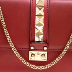 Pre Owned Valentino Red Leather Rockstud Medium Glam Lock Flap Bag