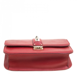 Pre Owned Valentino Red Leather Rockstud Medium Glam Lock Flap Bag