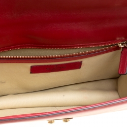 Pre Owned Valentino Red Leather Rockstud Medium Glam Lock Flap Bag
