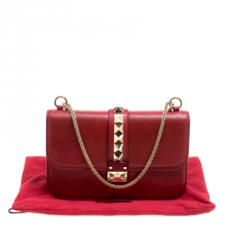 Pre Owned Valentino Red Leather Rockstud Medium Glam Lock Flap Bag