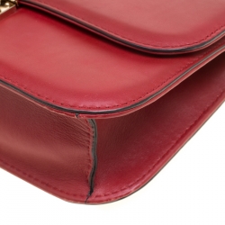 Pre Owned Valentino Red Leather Rockstud Medium Glam Lock Flap Bag