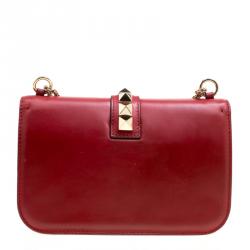 Pre Owned Valentino Red Leather Rockstud Medium Glam Lock Flap Bag
