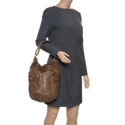 Pre Owned Valentino Khaki Brown Leather Bucket Hobo