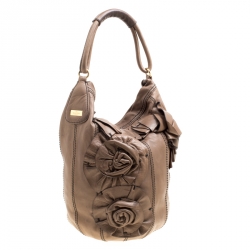 Pre Owned Valentino Khaki Brown Leather Bucket Hobo