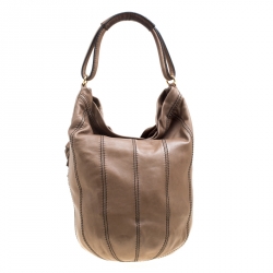 Pre Owned Valentino Khaki Brown Leather Bucket Hobo