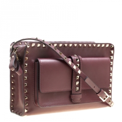 Pre Owned Valentino Burgundy Leather Rockstud Crossbody Bag