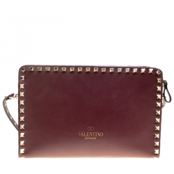 Pre Owned Valentino Burgundy Leather Rockstud Crossbody Bag