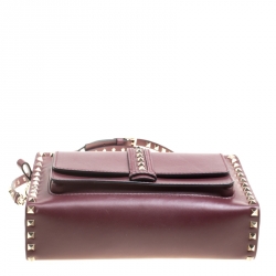 Pre Owned Valentino Burgundy Leather Rockstud Crossbody Bag