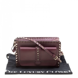 Pre Owned Valentino Burgundy Leather Rockstud Crossbody Bag