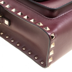 Pre Owned Valentino Burgundy Leather Rockstud Crossbody Bag