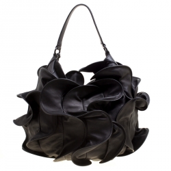 Pre Owned Valentino Black Smooth Leather Petale Hobo