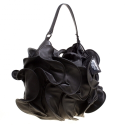 Pre Owned Valentino Black Smooth Leather Petale Hobo