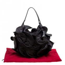 Pre Owned Valentino Black Smooth Leather Petale Hobo