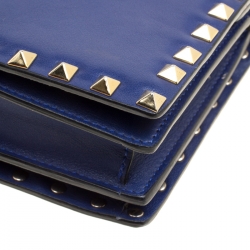 Pre Owned Valentino Blue Leather Rockstud Chain Shoulder Bag