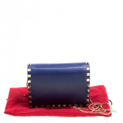 Pre Owned Valentino Blue Leather Rockstud Chain Shoulder Bag