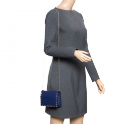 Pre Owned Valentino Blue Leather Rockstud Chain Shoulder Bag