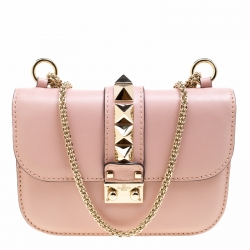 Pre Owned Valentino Blush Pink Leather Rockstud Small Glam Lock Shoulder Bag
