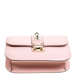 Pre Owned Valentino Blush Pink Leather Rockstud Small Glam Lock Shoulder Bag