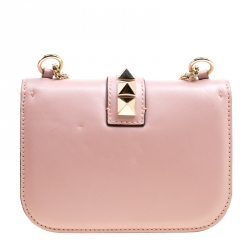 Pre Owned Valentino Blush Pink Leather Rockstud Small Glam Lock Shoulder Bag