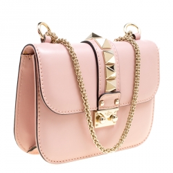 Pre Owned Valentino Blush Pink Leather Rockstud Small Glam Lock Shoulder Bag