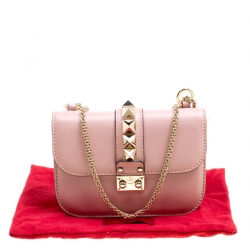 Pre Owned Valentino Blush Pink Leather Rockstud Small Glam Lock Shoulder Bag