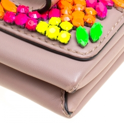 Pre Owned Valentino Taupe Leather Rockstud Va Va Voom Clutch Bag