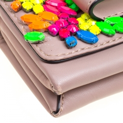 Pre Owned Valentino Taupe Leather Rockstud Va Va Voom Clutch Bag