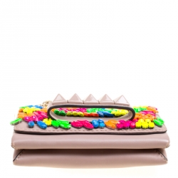 Pre Owned Valentino Taupe Leather Rockstud Va Va Voom Clutch Bag