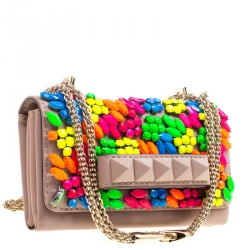 Pre Owned Valentino Taupe Leather Rockstud Va Va Voom Clutch Bag