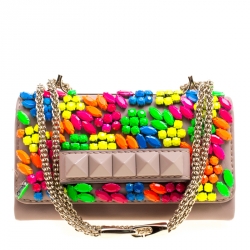 Pre Owned Valentino Taupe Leather Rockstud Va Va Voom Clutch Bag