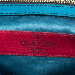 Pre Owned Valentino Blue Silk and Patent Leather Organza Rosier Tote