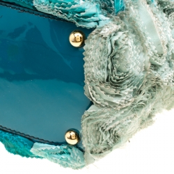 Pre Owned Valentino Blue Silk and Patent Leather Organza Rosier Tote