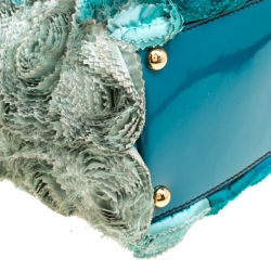 Pre Owned Valentino Blue Silk and Patent Leather Organza Rosier Tote