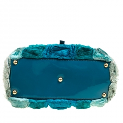 Pre Owned Valentino Blue Silk and Patent Leather Organza Rosier Tote