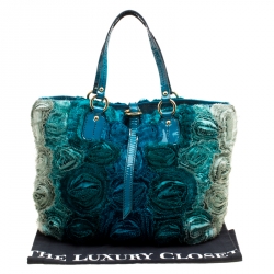 Pre Owned Valentino Blue Silk and Patent Leather Organza Rosier Tote
