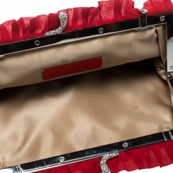 Pre Owned Valentino Red Chiffon and Satin Ruffled Evening Clutch 