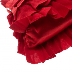 Pre Owned Valentino Red Chiffon and Satin Ruffled Evening Clutch 