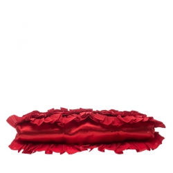 Pre Owned Valentino Red Chiffon and Satin Ruffled Evening Clutch 