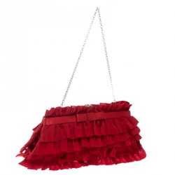 Pre Owned Valentino Red Chiffon and Satin Ruffled Evening Clutch 