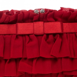 Pre Owned Valentino Red Chiffon and Satin Ruffled Evening Clutch 