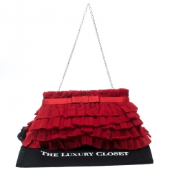 Pre Owned Valentino Red Chiffon and Satin Ruffled Evening Clutch 