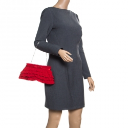 Pre Owned Valentino Red Chiffon and Satin Ruffled Evening Clutch 