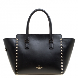 Pre Owned Valentino Black Leather Rockstud Top Handle Bag