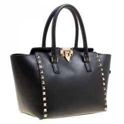 Pre Owned Valentino Black Leather Rockstud Top Handle Bag