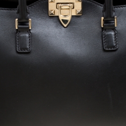 Pre Owned Valentino Black Leather Rockstud Top Handle Bag
